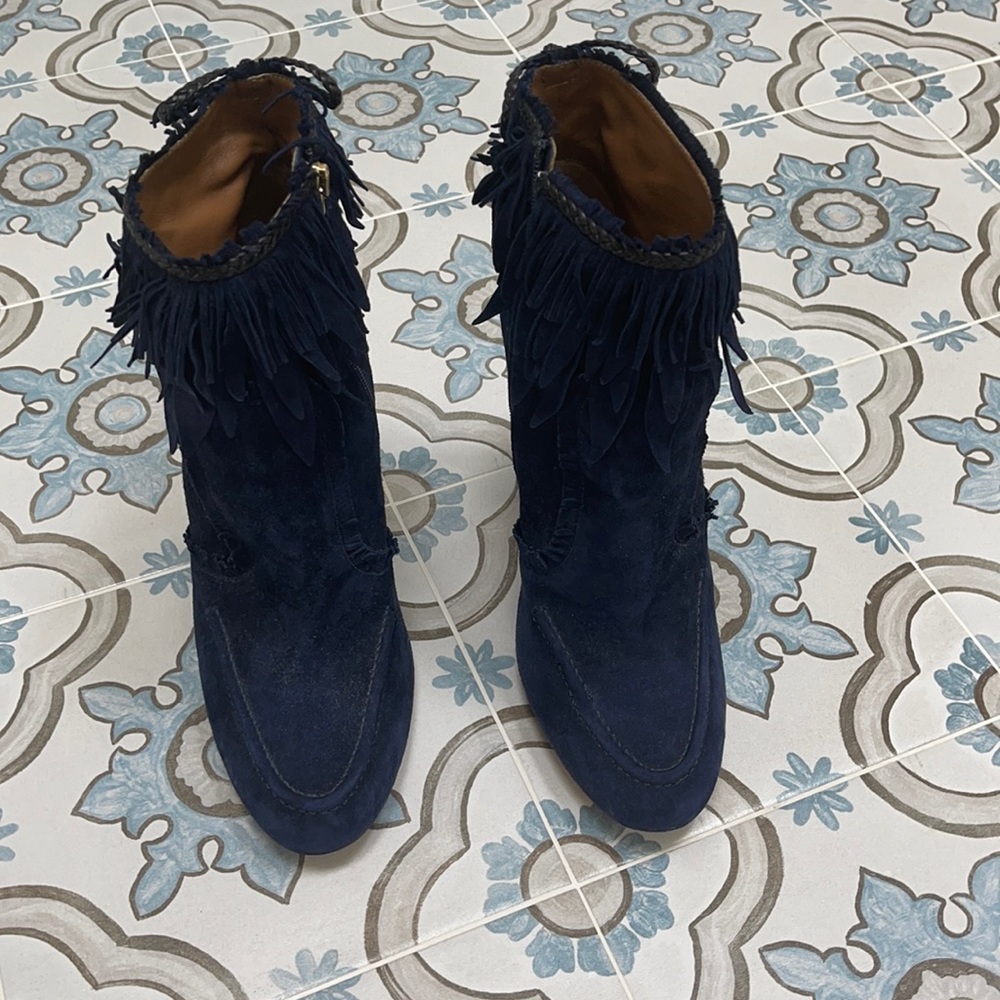 Aquazzura Navy Suede Booties - 38.5
